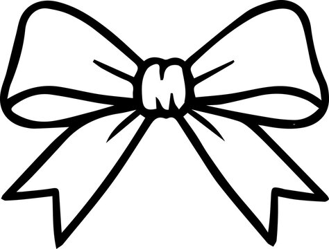 Hand-drawn ribbon bow vector illustration, black and white gift and celebration decoration design element