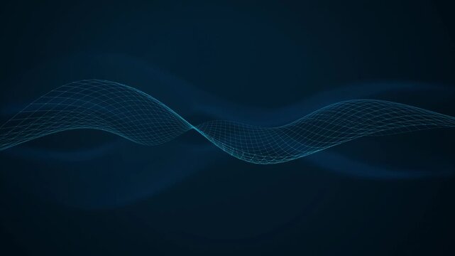 Three dimensional wireframe grid ribbon undulating in a gentle wave