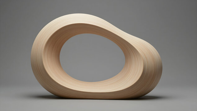 Abstract minimalist wooden sculpture with a continuous fluid loop