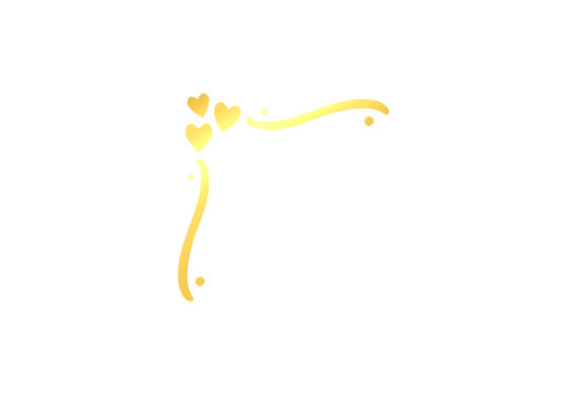 Elegant Gold Hand Drawn Heart Flourish Corner Decorative Graphic Element PNG