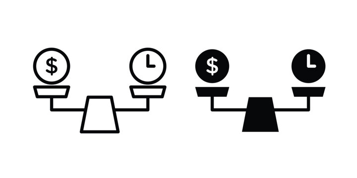 Time and money scale icon outline art collection