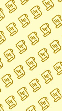 Hand-drawn paper scroll line art seamless pattern on an abstract vertical light yellow background animation with cute doodle document wallpaper for education and history symbol backdrop design.