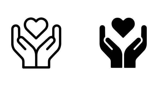 Hands Holding Heart Icon Set, Love Care Symbol, Kindness Charity Vector Graphics