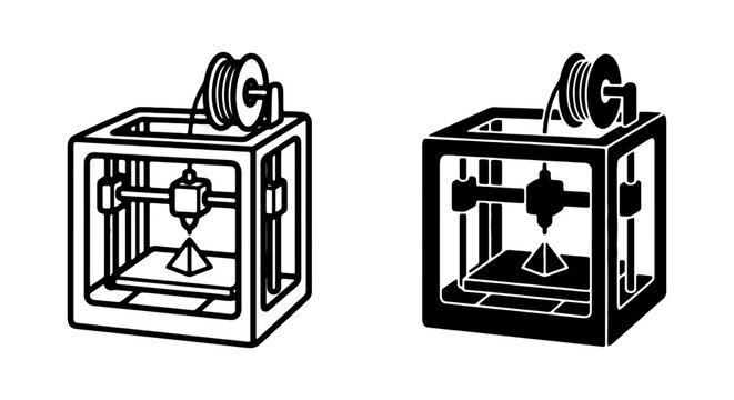 3D Printer Icons, Additive Manufacturing Technology, Digital Fabrication, Modern Technology Vector Set