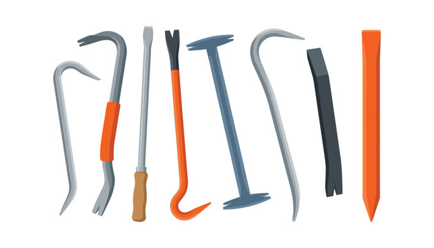 Various types of crowbars prying bars pry bars chisel and demolition tools set isolated vector illustration