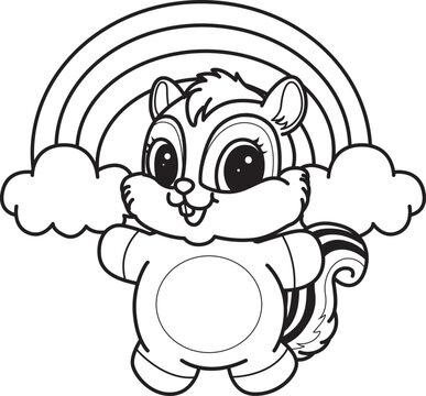 Coloring book of Cute Chipmunk sticker icon. Outline of Chipmunk 