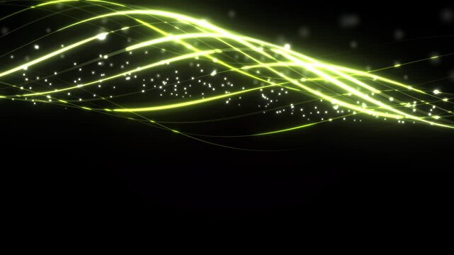 A dynamic display of luminous, flowing light trails that gracefully undulate across a deep, dark background