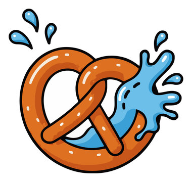 Soft pretzel twist snack flat vector illustration. Generative AI