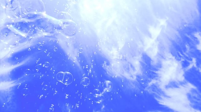 Soap Bubbles Flying and Drifting through a Deep Blue Stylized Sky