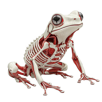 Anatomical illustration of a frog showcasing its internal skeleton in a detailed and educational design.