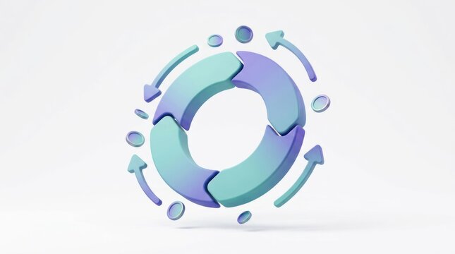Circular process flow diagram with arrows and dots on white background