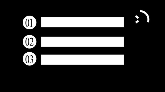 Animated 3 Options Survey Infographic List with Numbers and Checkmark Cross Icons on Black Background