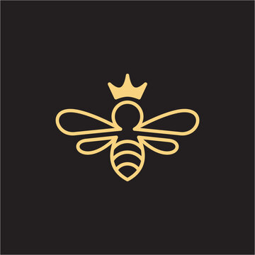 Bee Crown Line Simple Logo, For Your Company