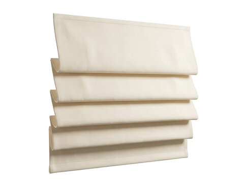 Cream Fabric Roman Blind with Horizontal Folds, Beige Window Shade Isolated on Black for Interior Design Mockups and Home Decor Catalogs