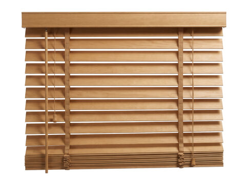 Wooden Venetian Blinds with Horizontal Slats in Natural Oak Finish Isolated on Black for Home Decor and Interior Design Mockup
