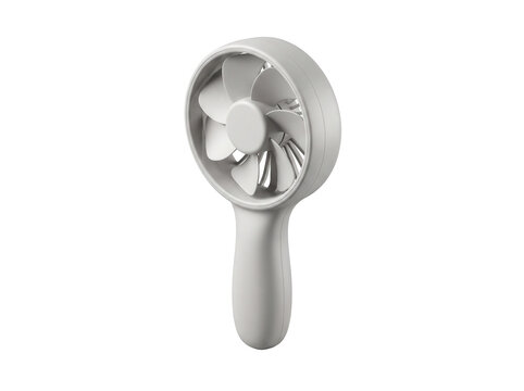 Portable Handheld Fan White Plastic Mini Electric Personal Cooler Isolated on Black Background for Summer Travel and Outdoor Comfort