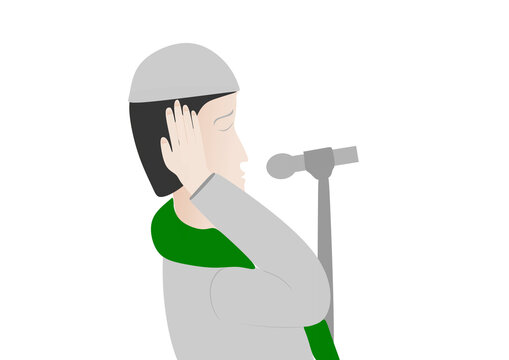 Muslim Man Wearing White Cap And Green Scarf Calling Adhan PNG