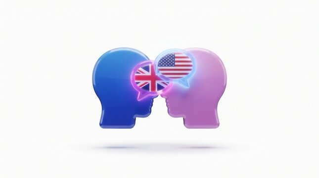 Language exchange icon with national flags. Learning English and communication concept.