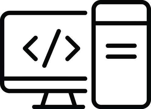 Desktop computer with coding syntax symbol icon computer programming software development
