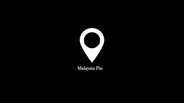 Minimalist malaysia pin map location motion graphic animation with text on black background, looping marker symbol for travel, tourism, destination, and navigation concept.4k stock Video