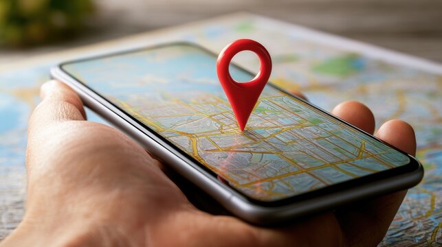 Smartphone with map, 3D Map pins, GPS, navigator pin checking points, 3D World Map icon, technology and application mobile smart phone with mobile, delivery tracking, transportation, generate by AI