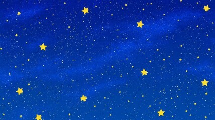 Fototapeta premium Beautiful night sky background with glowing yellow stars pattern stunning deep blue night sky backdrop with decorative yellow stars.