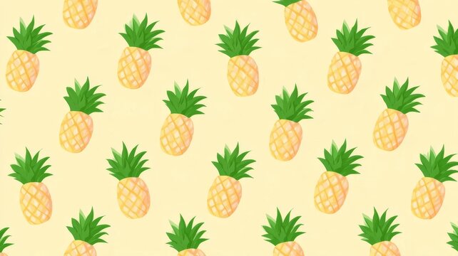 Seamless pineapple fruit pattern background featuring tropical yellow pineapples illustration.