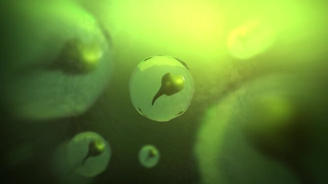 Cinematic 3D Tadpole Eggs Floating in Pond Lake or Puddle