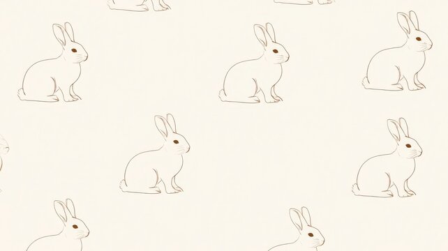 Seamless pattern featuring minimalist art illustrations of sitting rabbits for easter decor and spring themed designs.