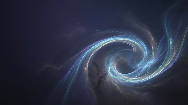 Blue and gold energy swirl in deep space cosmic background