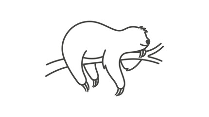 Minimalist line art drawing of a sloth hanging on a branch © Makmur