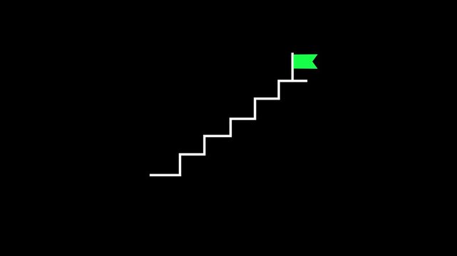 Stairway to Success Icon Animation with Goal Flag, Business Growth Steps, Career Achievement, Progress Milestone, Goal Achievement, Success Journey Motion Graphic