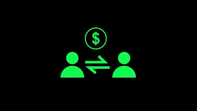 Money Transfer Between Users Icon Animation, Peer to Peer Payment, Financial Transaction, Digital Payment Exchange, Send and Receive Money, Fintech Motion Graphic