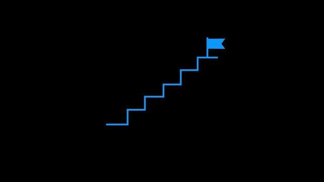 Stairway to Success Icon Animation with Goal Flag, Business Growth Steps, Career Achievement, Progress Milestone, Goal Achievement, Success Journey Motion Graphic