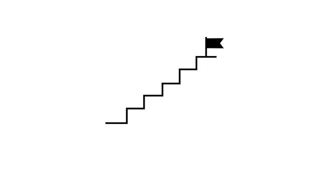 Stairway to Success Icon Animation with Goal Flag, Business Growth Steps, Career Achievement, Progress Milestone, Goal Achievement, Success Journey Motion Graphic