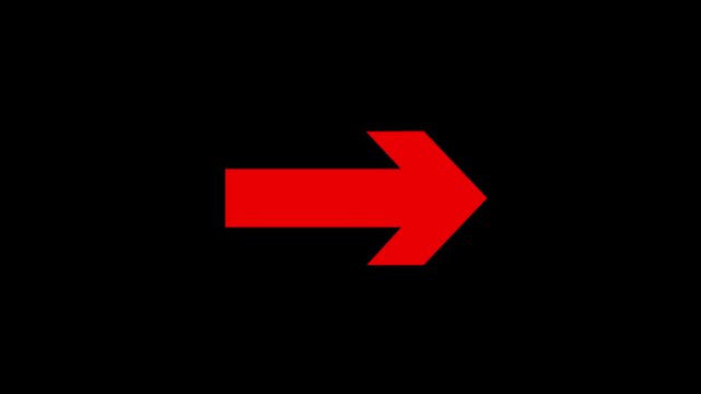 Right Arrow Icon Animation .Minimalist black arrow pointing rightwards animation isolated on white background for video transition navigation next page and motion graphics.