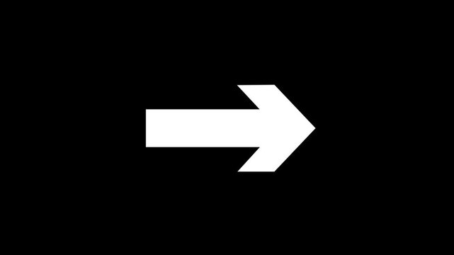 Right Arrow Icon Animation .Minimalist black arrow pointing rightwards animation isolated on white background for video transition navigation next page and motion graphics.