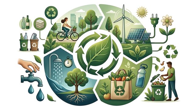Eco friendly lifestyle and sustainability concept illustration