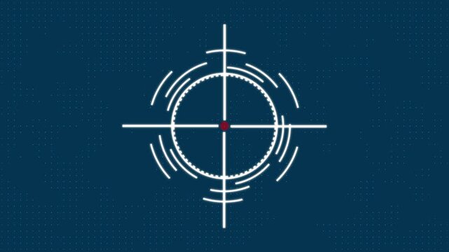 white cross hair targeting reticule with circular scale markings on black background aiming scope cross hair.4K video animation.