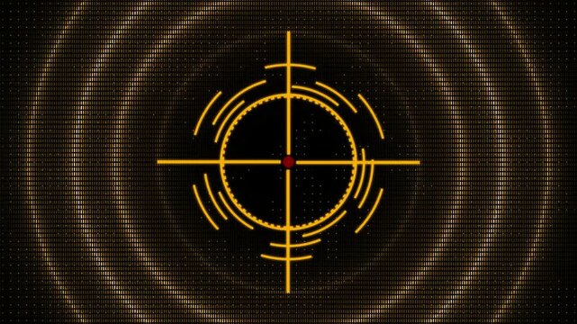 yellow circular cross hair target scope centered on a solid black background for gaming and military and precision aiming interface