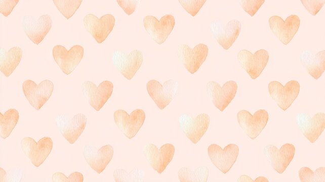 Soft peach watercolor heart pattern background for romantic design themes and valentines day projects.