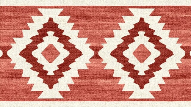 Rustic terracotta kilim carpet pattern with southwestern tribal diamond shapes for interior decor.
