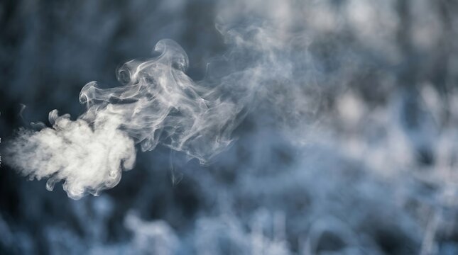 White smoke drifting over a cold wintry background