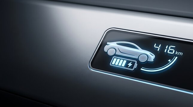 Electric vehicle digital dashboard showing battery range and status