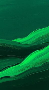 Hand-painted abstract landscape featuring deep jade and forest green tones with rich layered brushwork and subtle granular textures, decorative, green, design