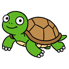 Naklejka premium cartoon cute turtle wildlife pet reptile animal flat color vector illustration template design