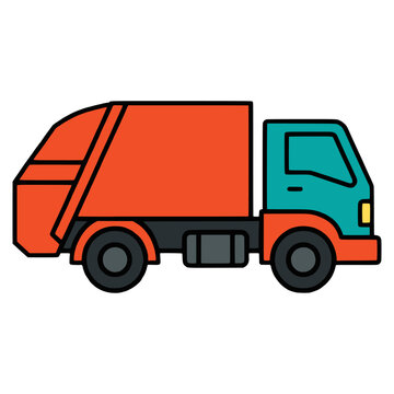 orange dump truck waste trash vehicle transportation flat color vector illustration template design