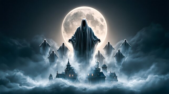 Swarm of Spectral Wraiths Over Castle Rooftops