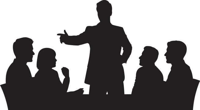 Silhouette of a business leader giving a presentation to a small team