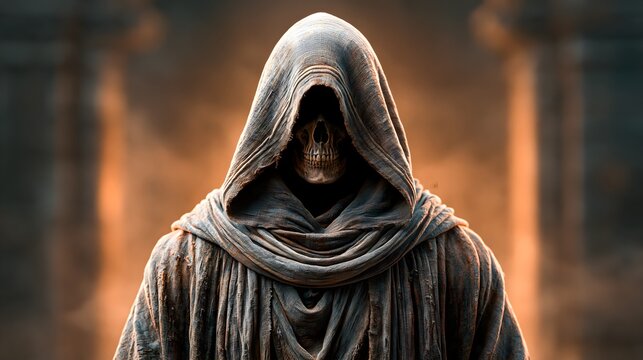 Hooded Wraith Face Revealing Dark Skeletal Void